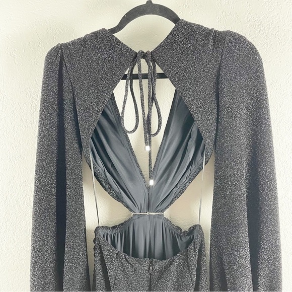 Patbo Lurex Cutout Long Sleeve Maxi Gown Dress Black Size 0 Summer Cocktail - Picture 7 of 11